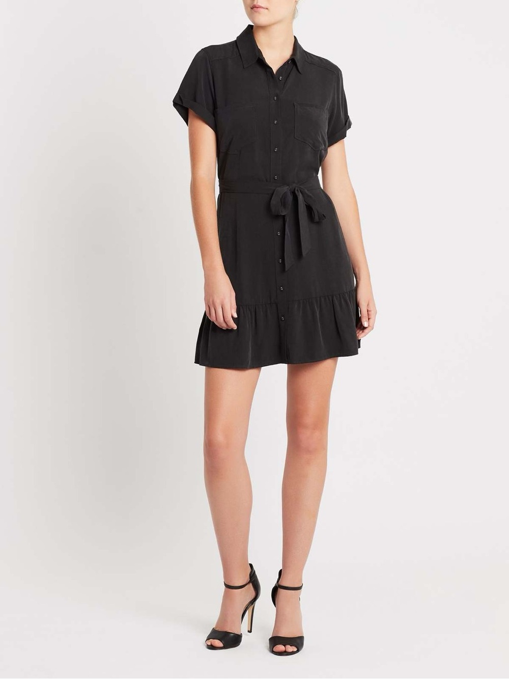 Banana Republic Black Button-Front Tie-Waist Dress
